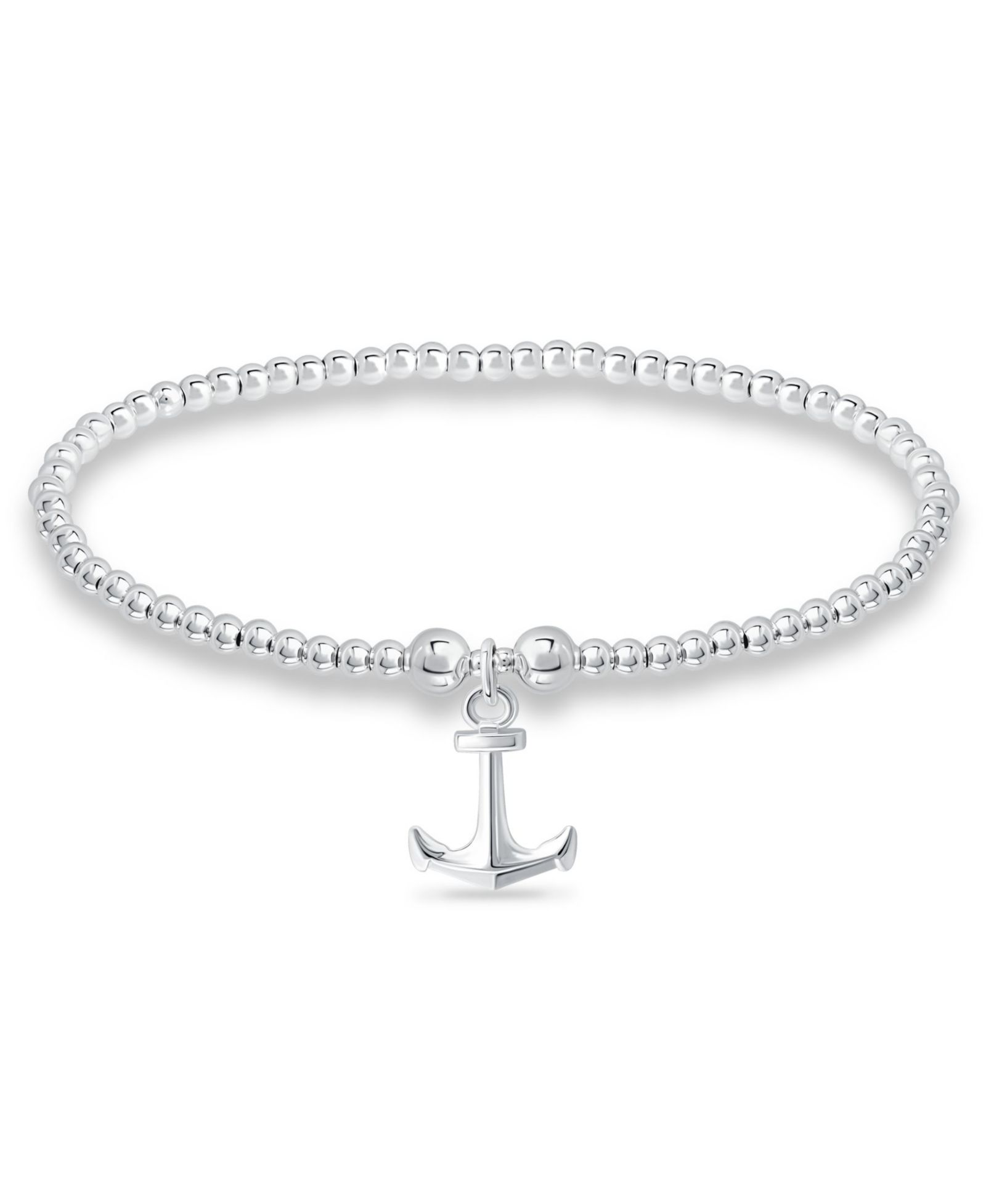 Bead Anchor Charm Bracelet in Silver Plate