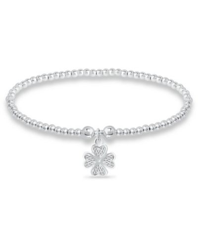 Bead Flower Charm Bracelet in Silver Plate