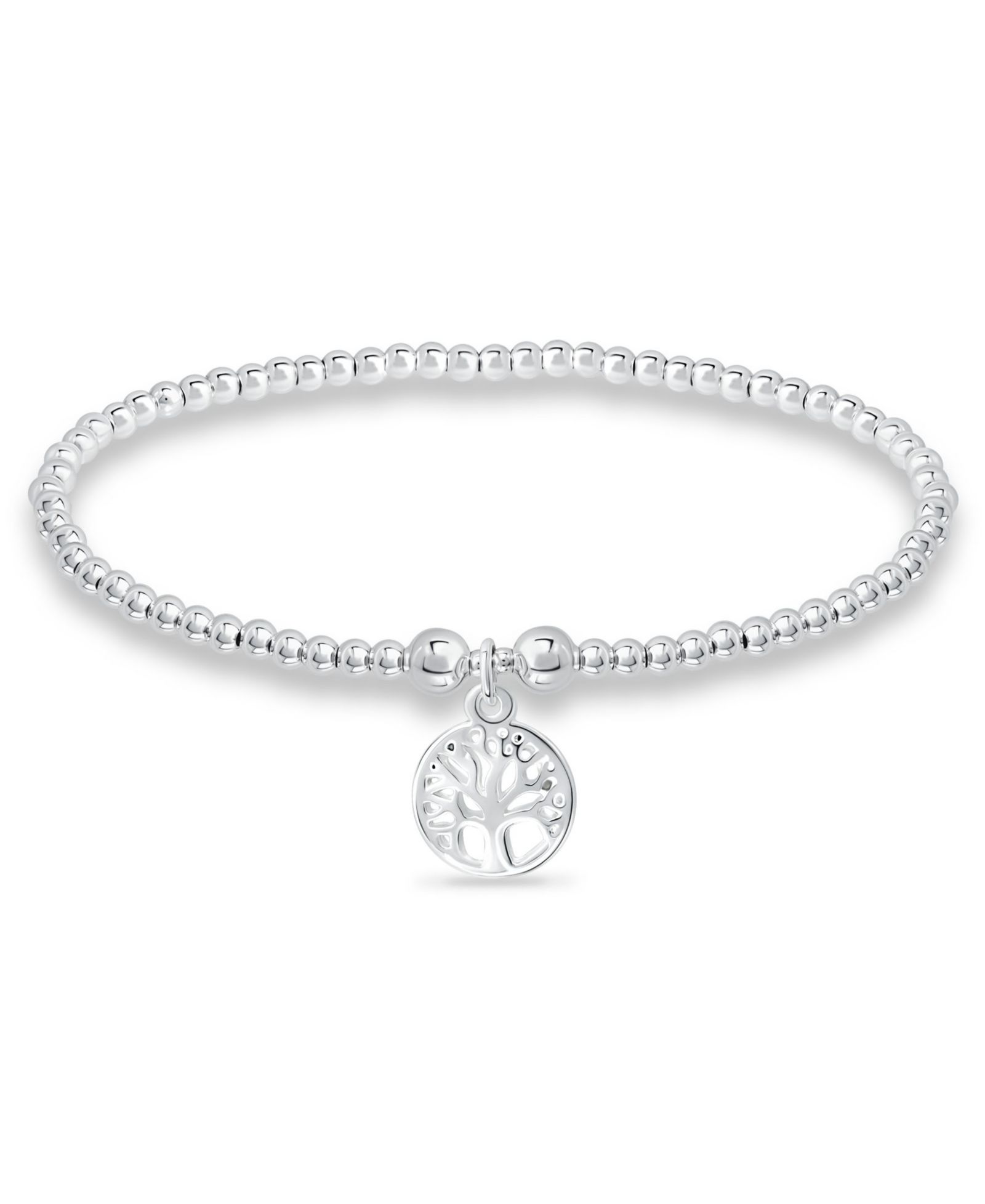 Bead Tree Of Life Charm Bracelet in Silver Plate
