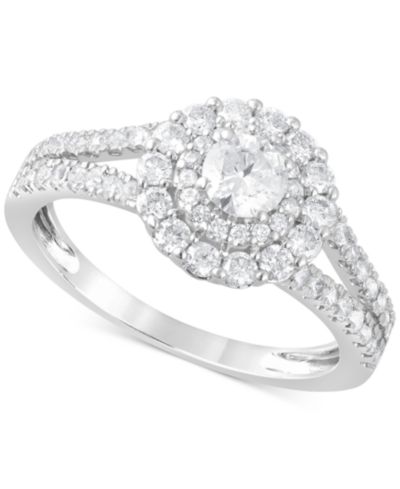Кольцо с двойным ореолом из бриллиантов (1 ct. t.w.) в белом золоте 14k
