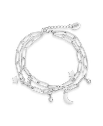 Женский браслет Sterling Forever с двойной цепочкой, цирконий, луна и звезда
