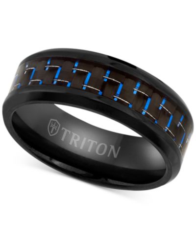 Мужское кольцо Triton из черного титана с синей углеродной вставкой, комфортная посадка