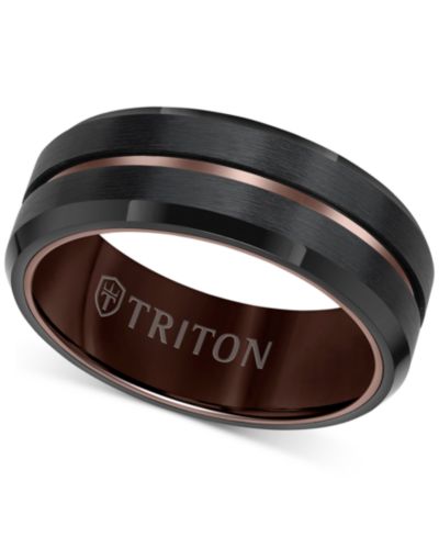 Triton Мужское кольцо из черного карбида вольфрама с отделкой Brush Finished Center Line Band