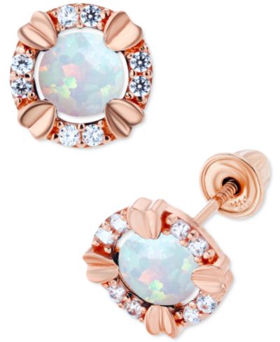 Серьги-гвоздики с опалом Lab-Grown (1/5 ct. t.w.) и белым сапфиром Lab-Grown (1/10 ct. t.w.) овальной формы