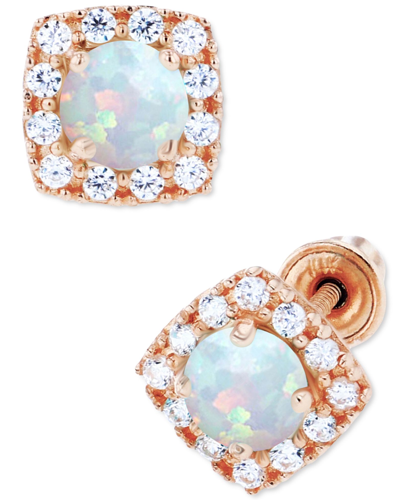 Серьги-гвоздики Macy's Lab-Grown Opal (1/5 ct. t.w.) & Lab-Grown White Sapphire (1/6 ct. t.w.) Cushion Halo