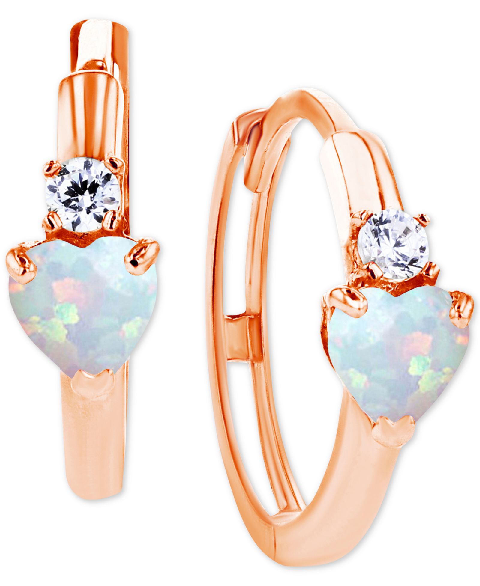 Серьги-кольца Macy's с выращенным опалом (1/5 ct. t.w.) и выращенным белым сапфиром (1/10 ct. t.w.), 0.5"