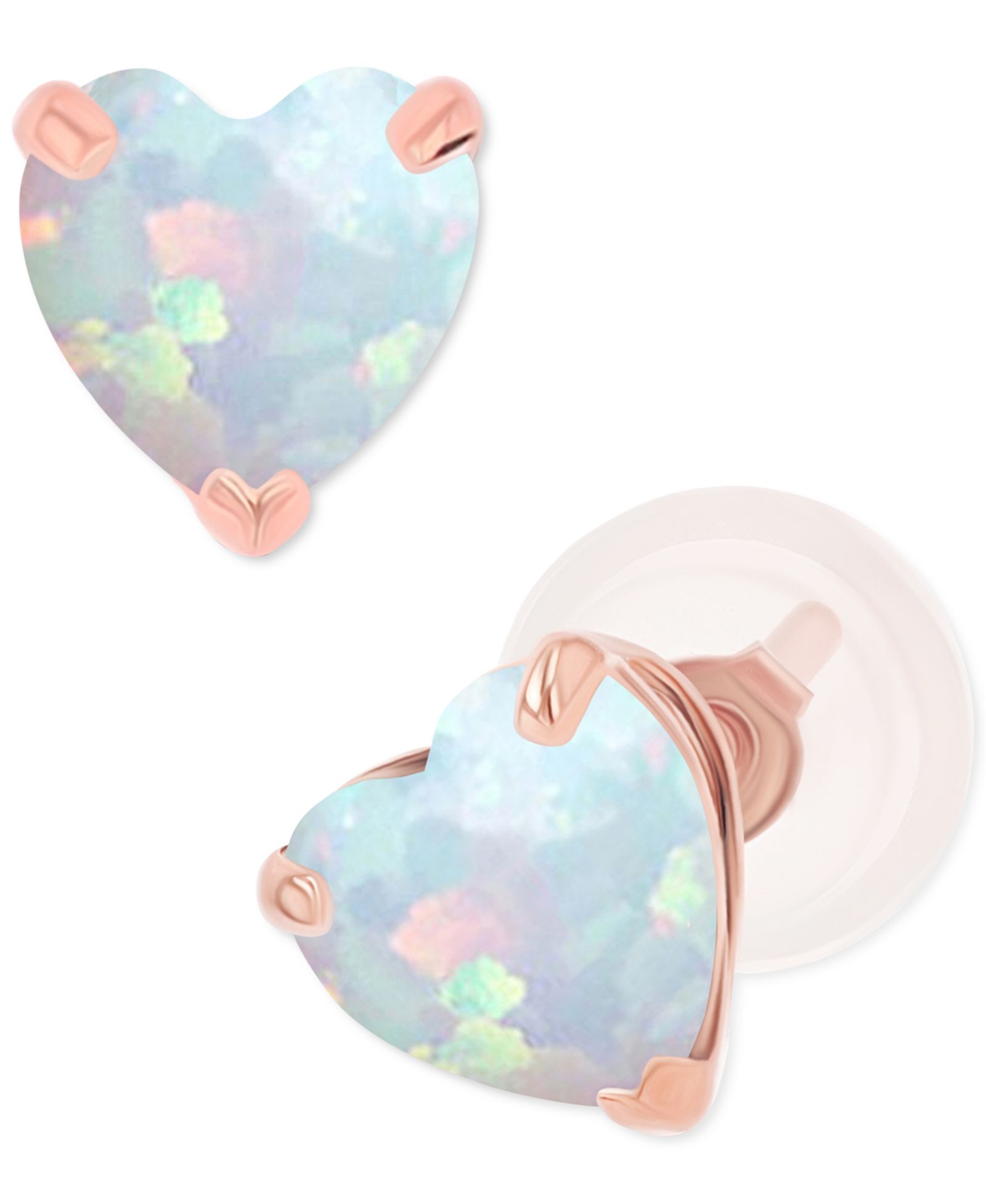 Lab-Grown Opal Heart Stud Earrings (3/8 ct. t.w.) in Sterling Silver