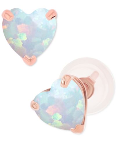 Серьги-гвоздики с сердцами из выращенного опала (3/8 ct. t.w.) в стерлинговом серебре