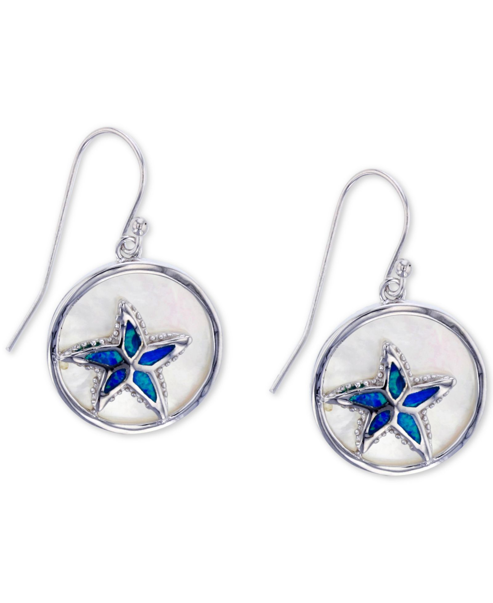 Серьги-подвески Starfish из серебра с голубым опалом и перламутром, выращенный в лаборатории