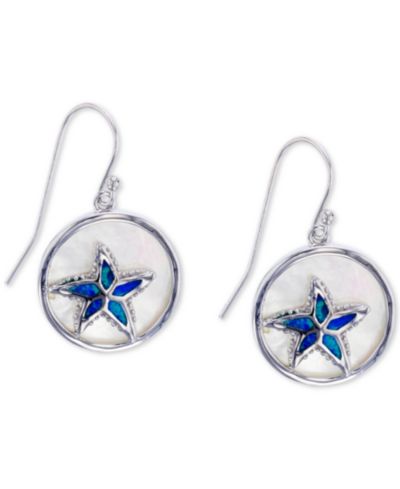 Серьги-подвески Starfish из серебра с голубым опалом и перламутром, выращенный в лаборатории