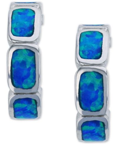 Маленькие серьги-кольца Lab-Created Blue Opal Inlay Brick из стерлингового серебра, 0.6"