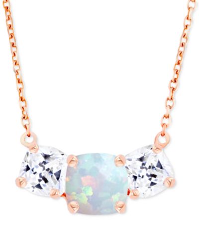 Lab-Grown Opal (1/4 ct. t.w.) & Lab-Grown White Sapphire (1 ct. t.w.)  Triple Stone 18" Pendant Necklace
