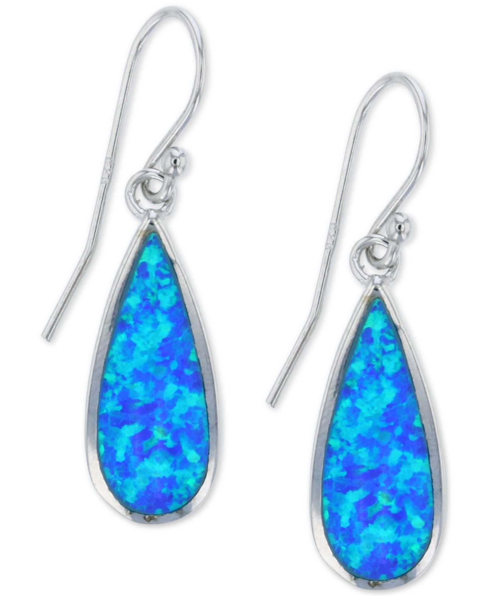 Lab-Created Blue Opal Inlay Teardrop Drop Earrings in Sterling Silver