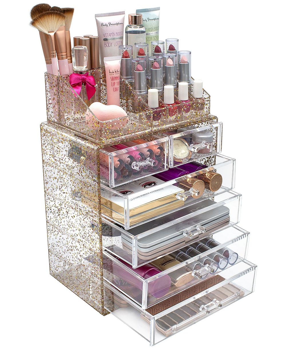 Sorbus 2 Piece Acrylic Makeup and Jewelry Storage Organizer Case (6 Drawers and Lipstick Tray