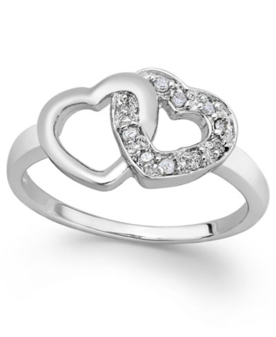 Кольцо с двойным сердцем из стерлингового серебра (1/10 ct. t.w.)