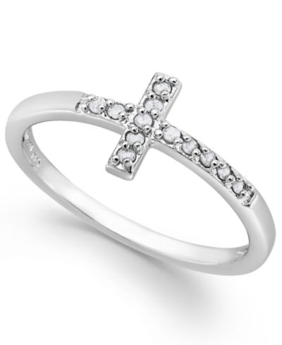 Кольцо с бриллиантовым крестом из стерлингового серебра (1/10 ct. t.w.)