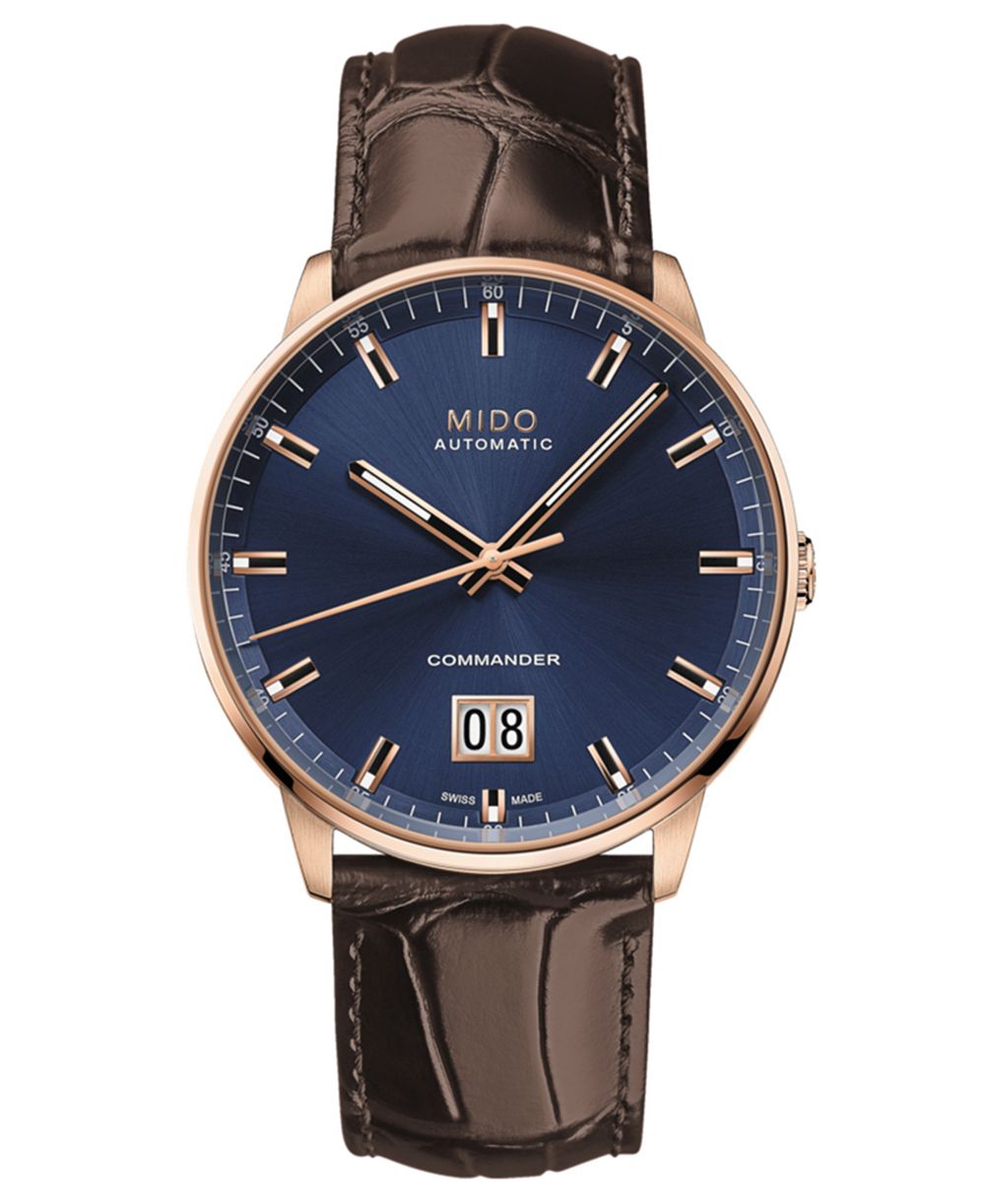 Mido Men's Swiss Automatic Commander Big Date Brown Leather Strap Watch 42mm