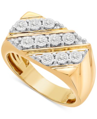 Мужское кольцо Macy's Diamond Diagonal Cluster в 14k Gold-Plated Sterling Silver