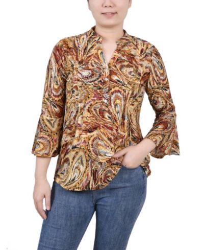 NY Collection Женский топ с рукавами 3/4 Bell Sleeve и плиссировкой спереди