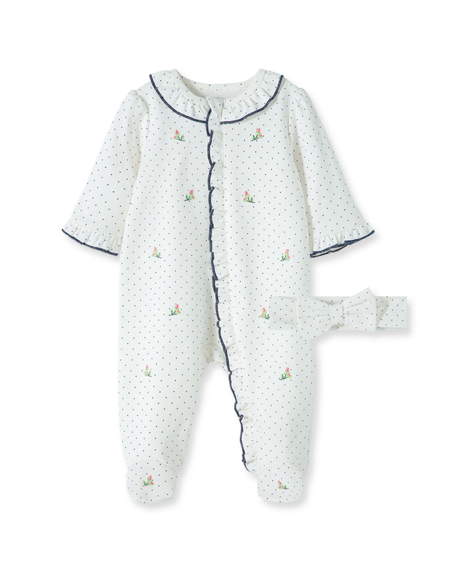 Детский комплект Little Me Rosebud Footed Coverall и повязка на голову, 2 Piece Set