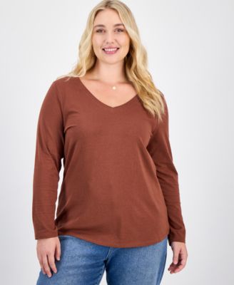 Aveto Plus Size топ с длинным рукавом и V-образным вырезом