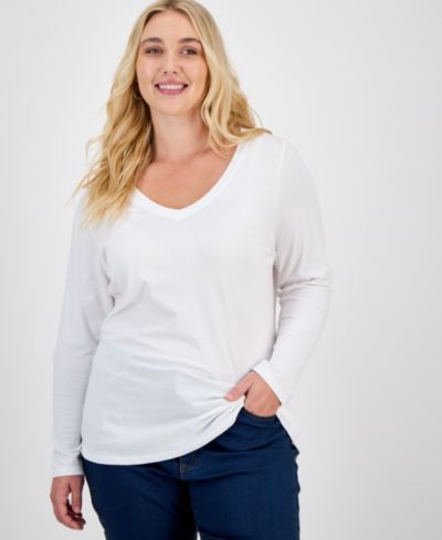 Aveto Plus Size топ с длинным рукавом и V-образным вырезом