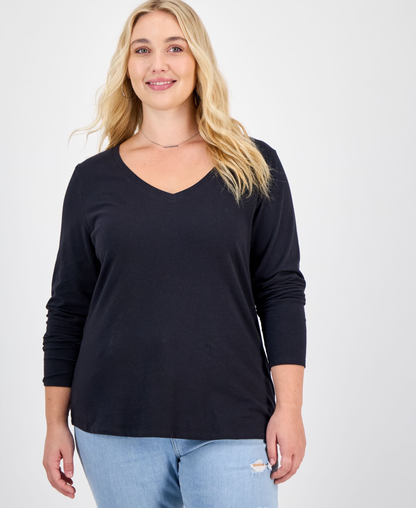 Aveto Plus Size Long Sleeve V-Neck Top