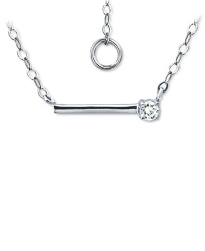Giani Bernini Cubic Zirconia Solitaire Bar Pendant Necklace, 16" + 2" extender, Created for Macy's