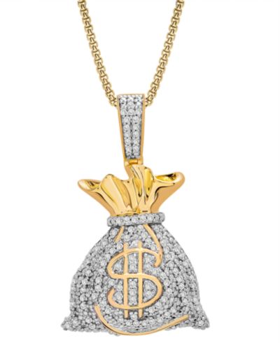 Мужская подвеска-кулон Diamond MoneyBag 22" (1/2 ct. t.w.) из позолоченного серебра 14k