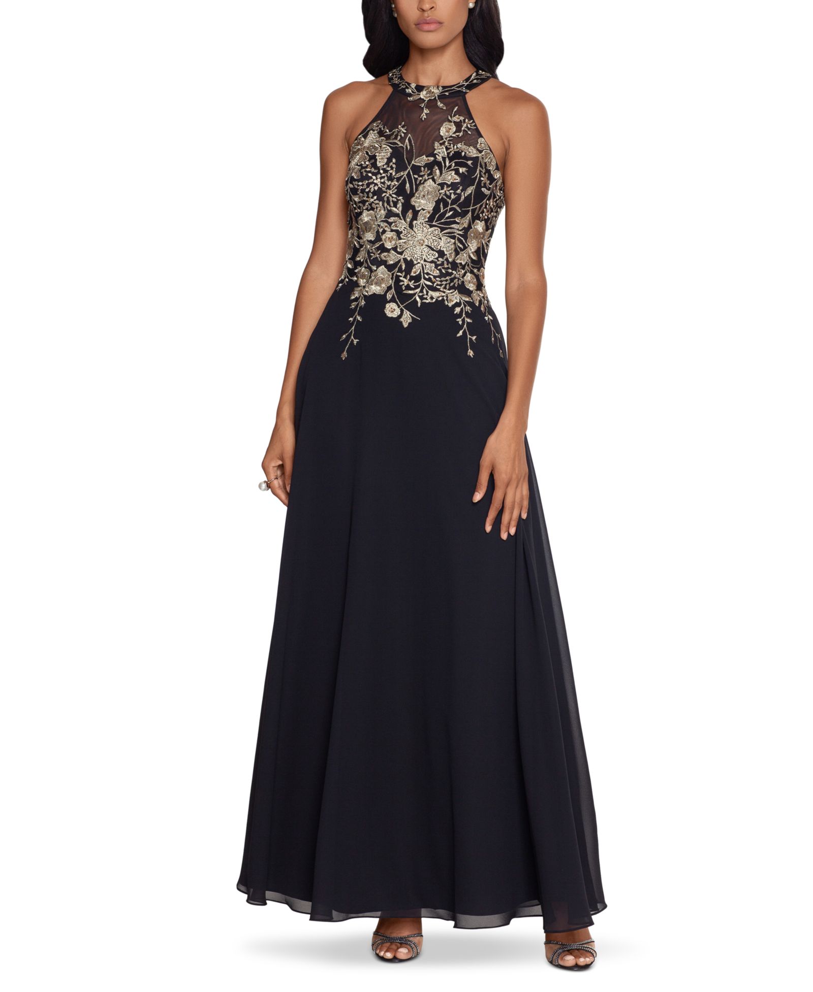 Вечернее платье Betsy & Adam Embellished Chiffon Illusion