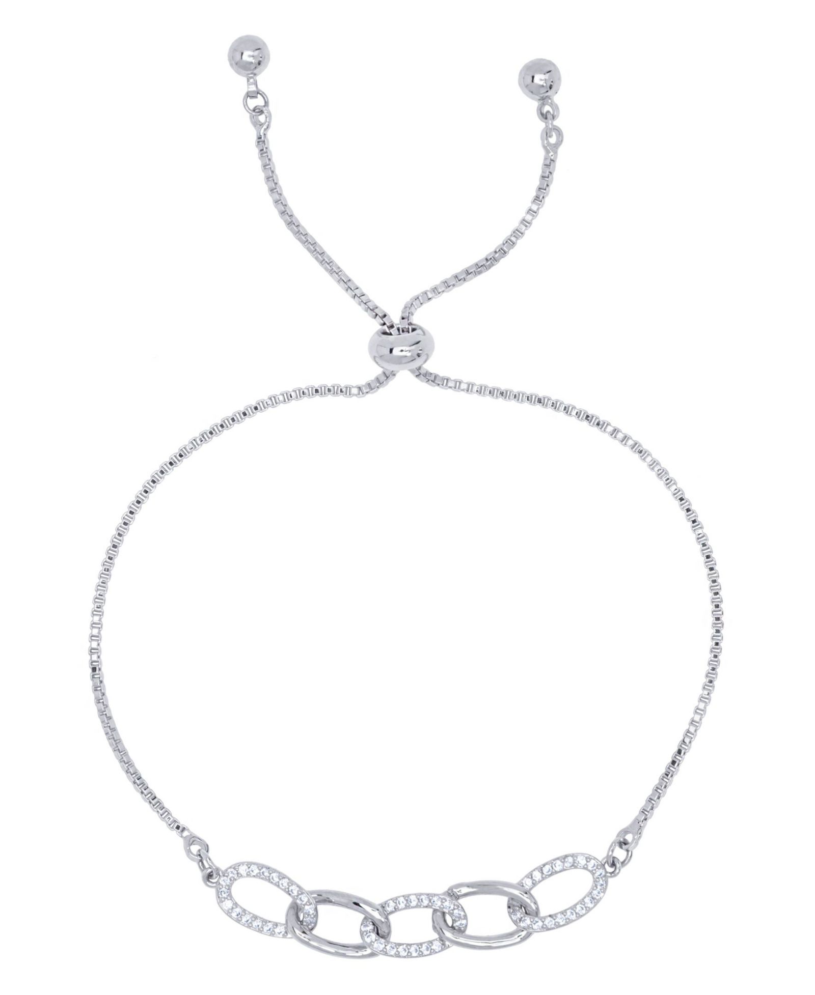 Cubic Zirconia Oval Link Adjustable Bolo Bracelet
