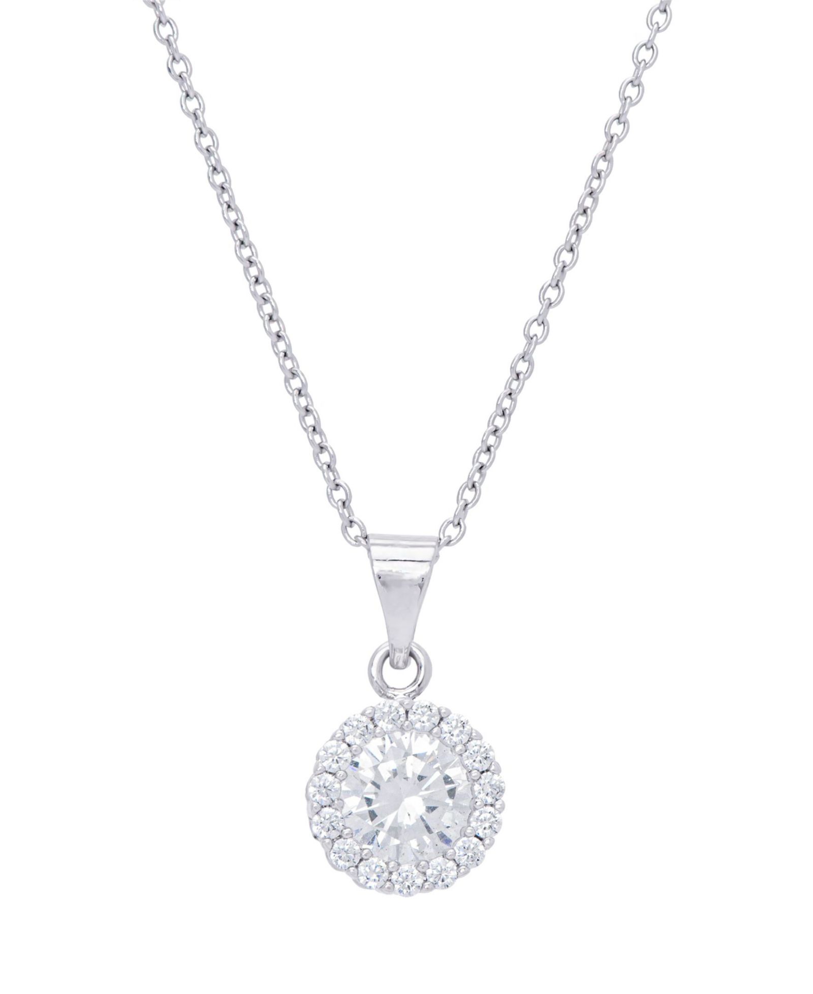 Ожерелье с кулоном из кубического циркония 18" Silver Plate