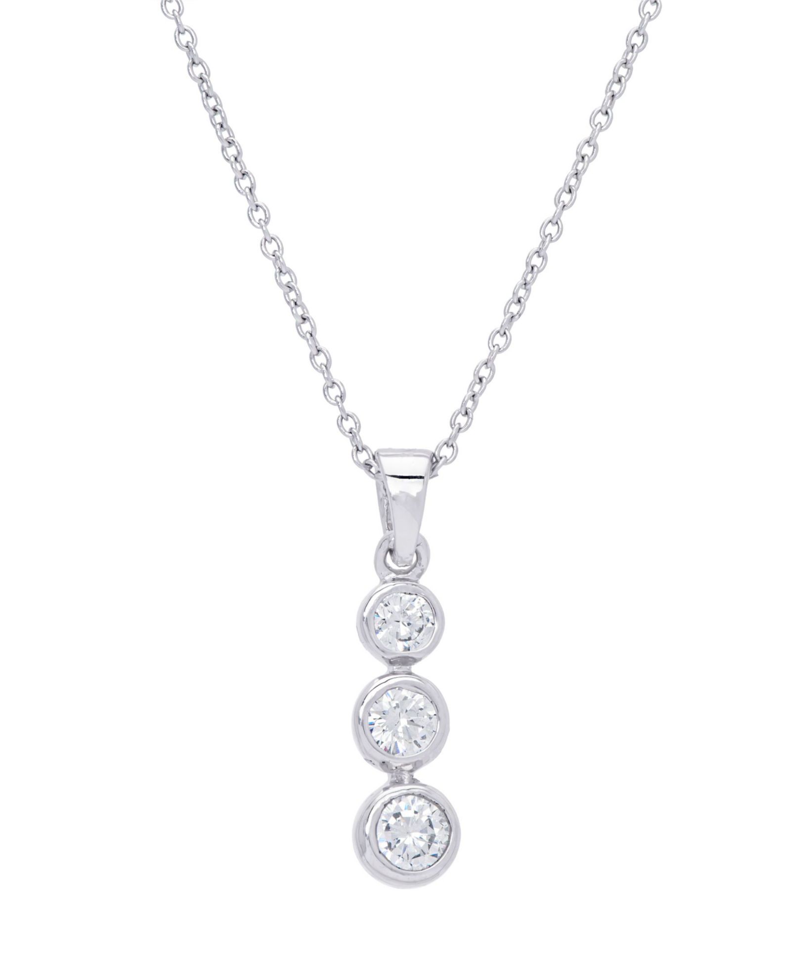 Cubic Zirconia Round 3 Drop Pendant 18" Silver Plate Necklace