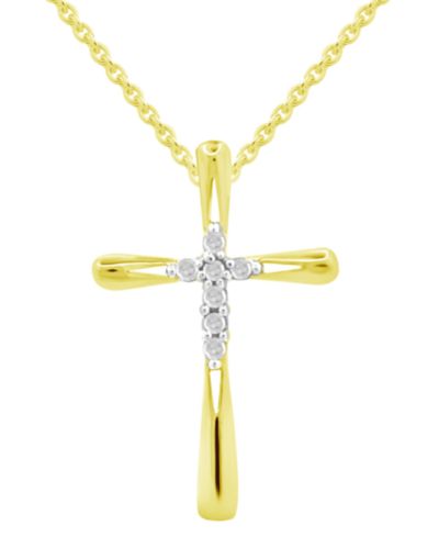 Подвеска Diamond Cross 18" (1/10 ct. t.w.) в золотом напылении на стерлинговом серебре