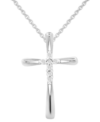 Подвеска-крест Diamond Cross 18" в стерлинговом серебре (1/10 ct. t.w.)
