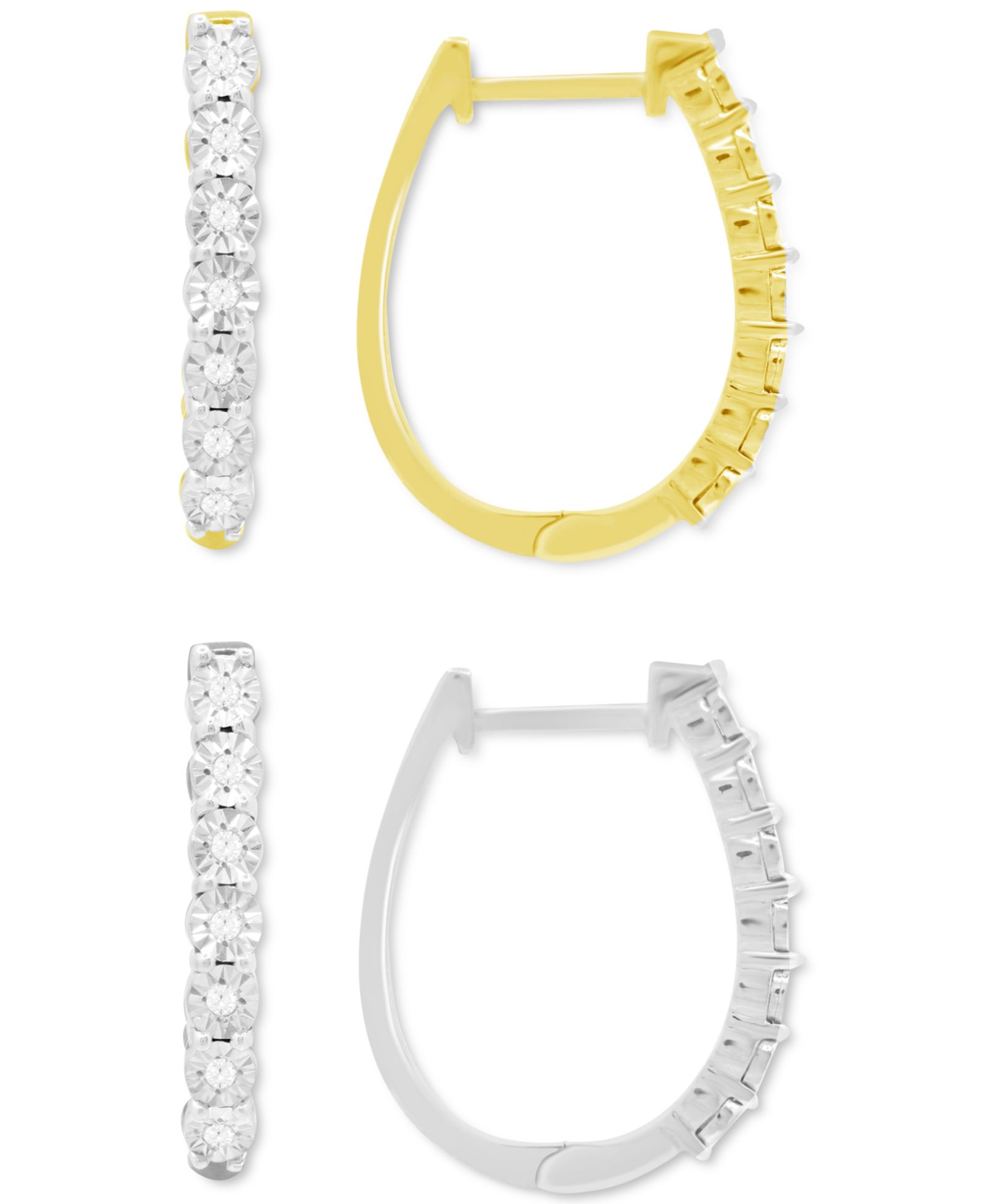 Серьги-кольца Diamond Oval Hoop, 2-Pc. Set, Sterling Silver & 14k Gold-Plate
