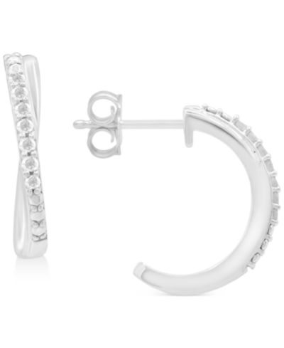 Diamond Crossover Hoop Earrings (1/10 ct. t.w.) in Sterling Silver