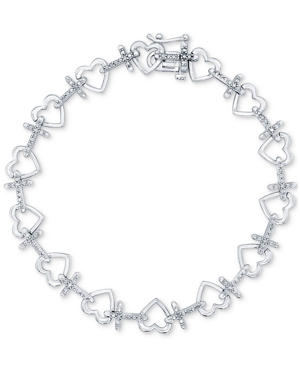 Браслет Diamond Heart & Cross Link (1/6 ct. t.w.) из стерлингового серебра