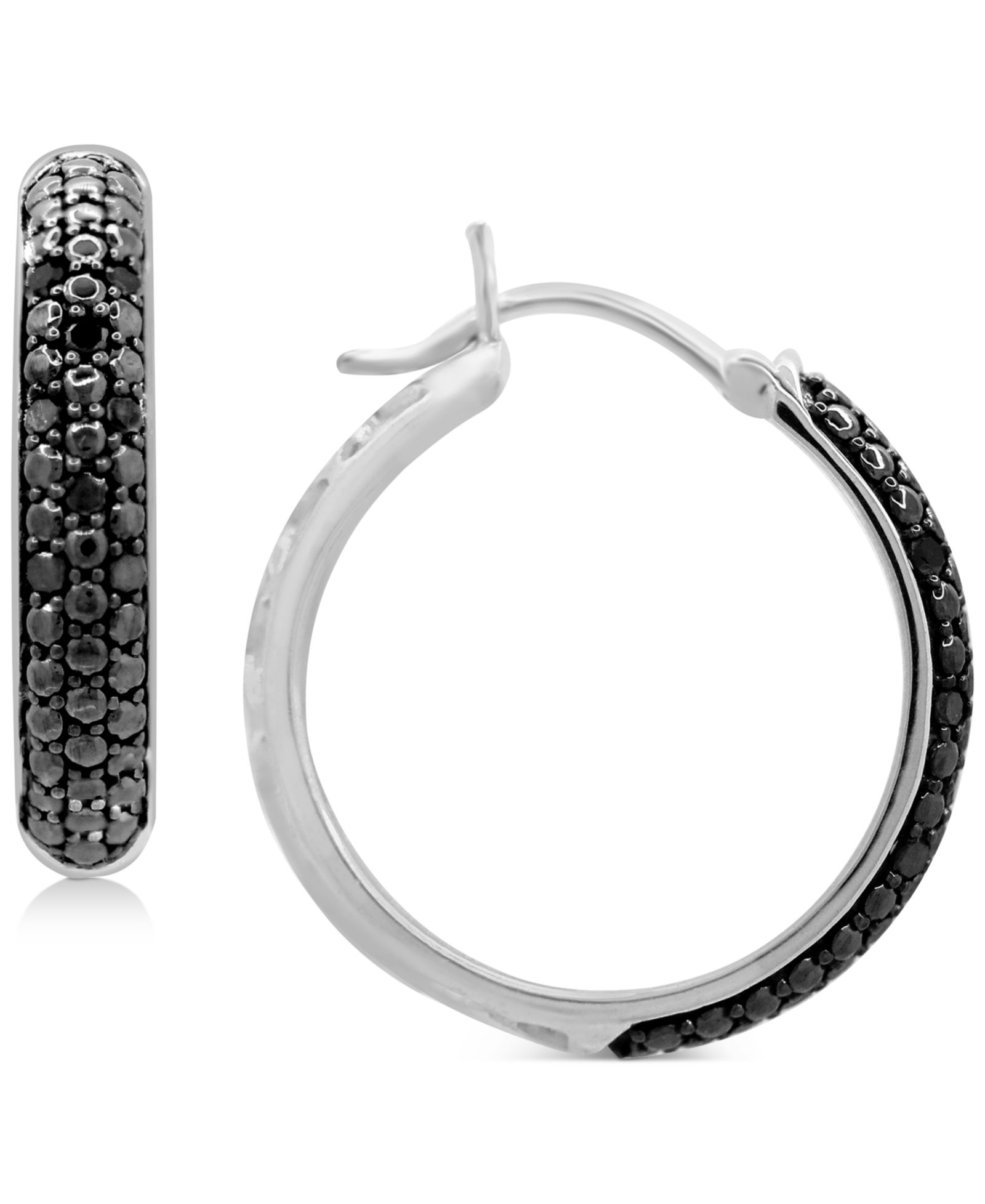 Macy's Серьги-кольца Black Diamond (1/6 ct. t.w.) из стерлингового серебра