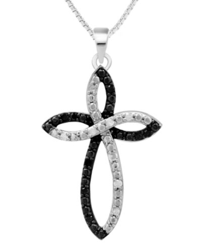 Подвеска Black & White Diamond Cross в стерлинговом серебре, 18"