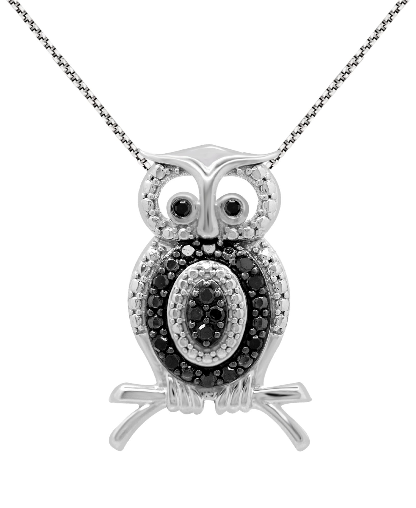 Black Diamond Подвеска Owl 18" в стерлинговом серебре (1/6 ct. t.w.)