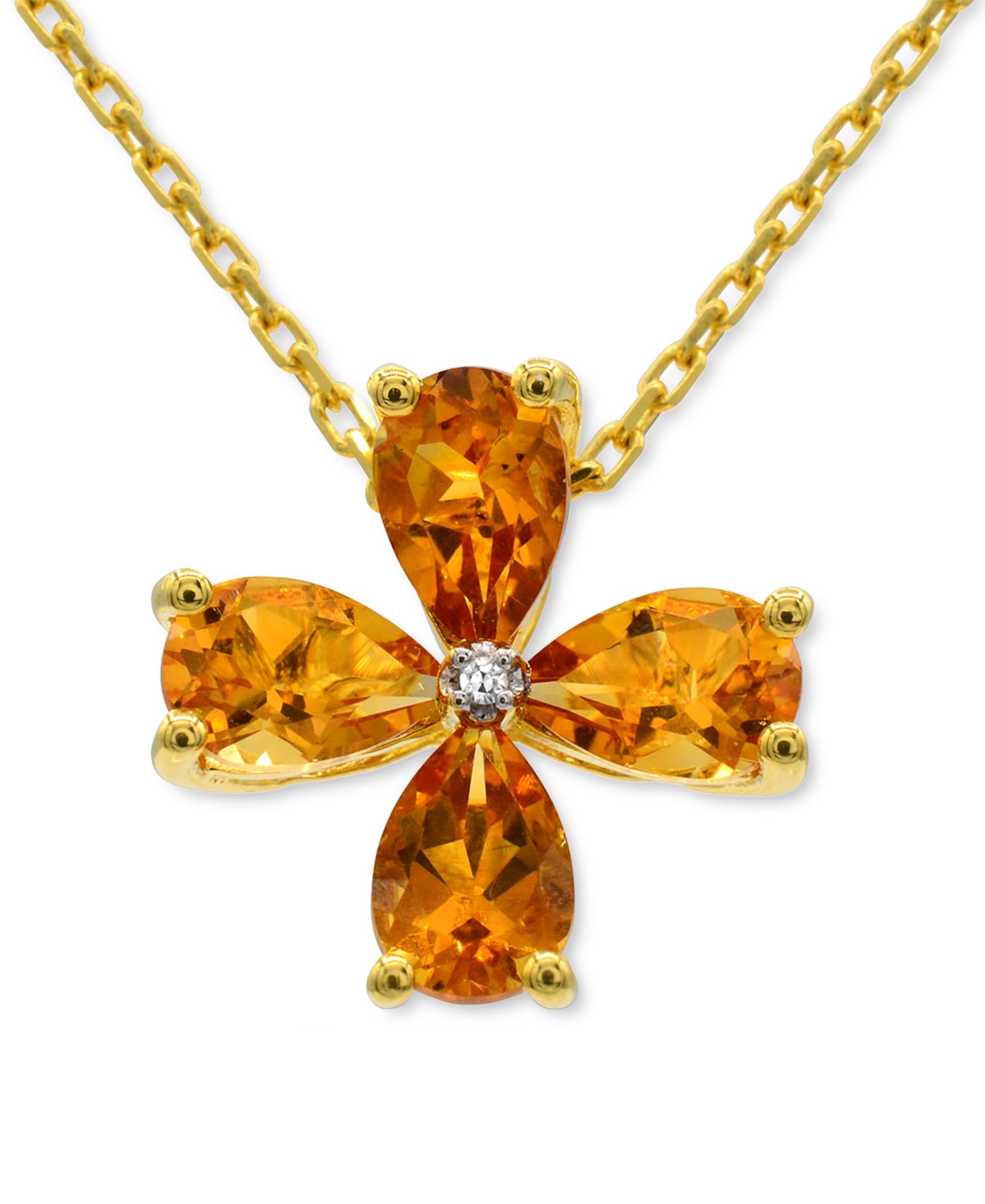 Подвеска-ожерелье с цитрином (1-1/4 ct. t.w.) и бриллиантовым акцентом в форме клевера из 14k Gold-Plated стерлингового серебра