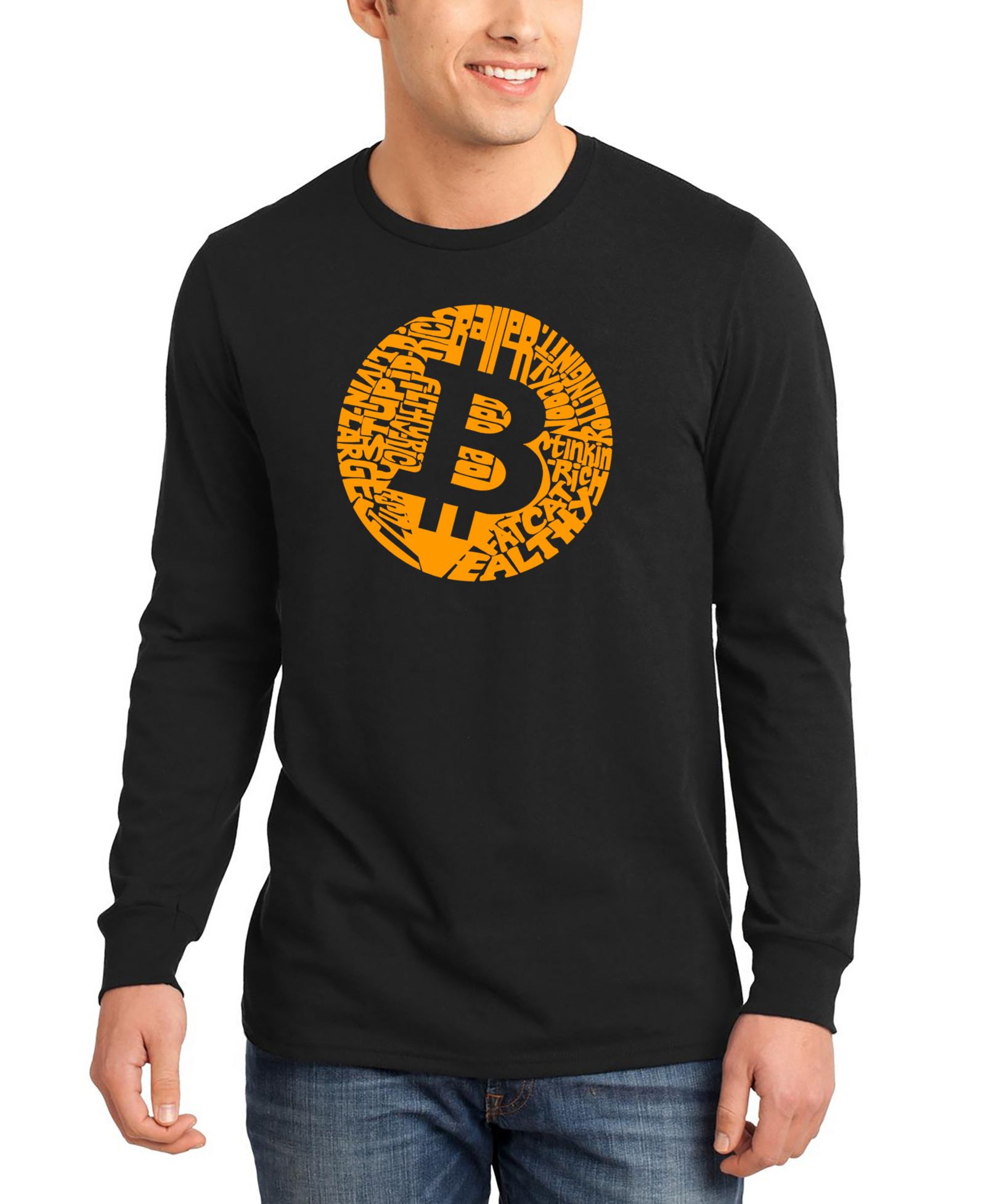 Мужская футболка LA Pop Art Bitcoin Word Art Long Sleeve
