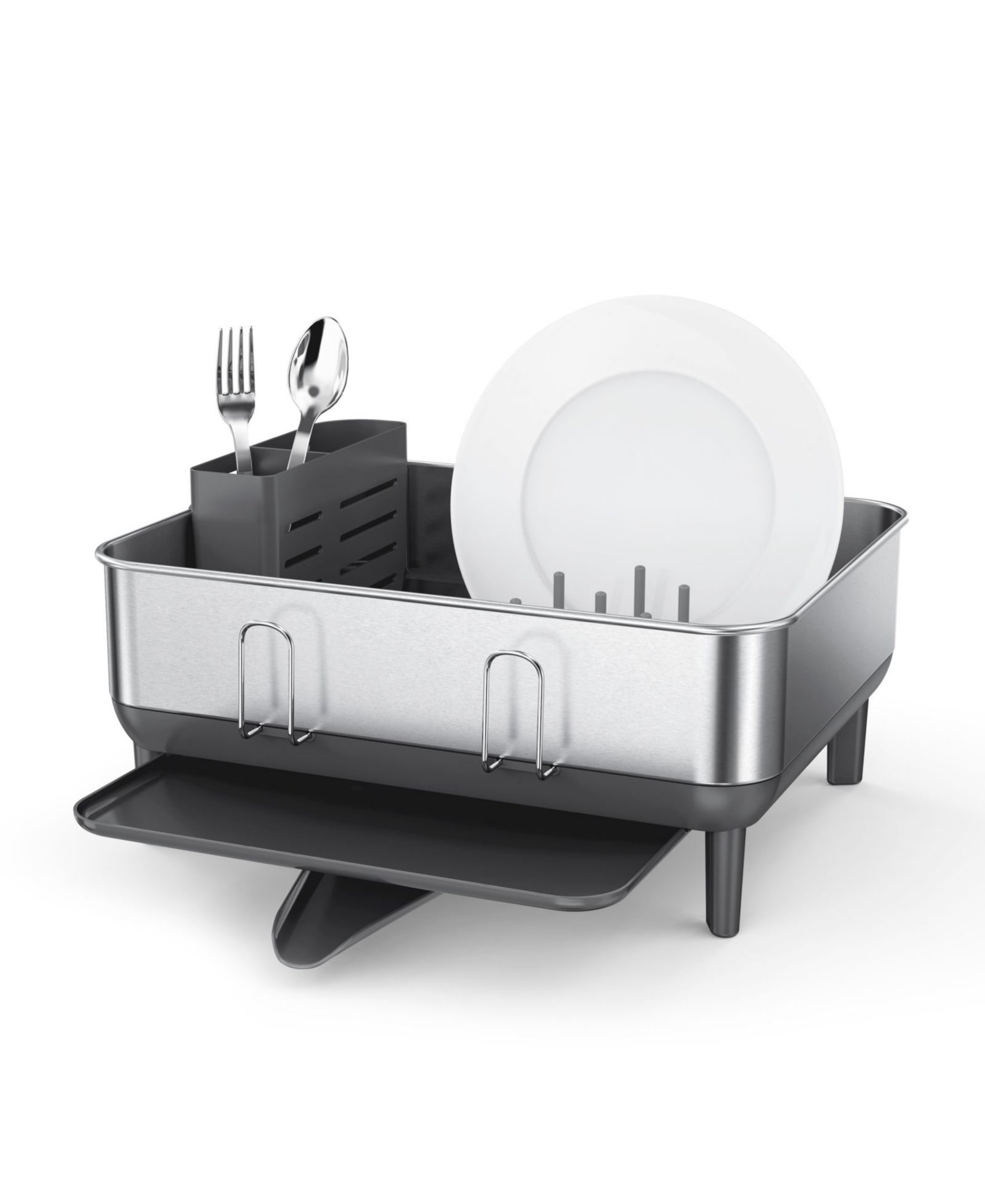 Simplehuman Compact Steel Frame Dish Drying Rack with Swivel Spout Drain