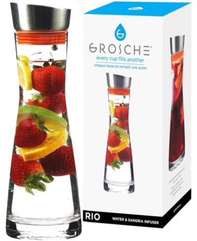 GROSCHE Rio Glass Infusion Water Pitcher and Sangria Maker Carafe with Stainless Steel Smart Filter Lid, 34 fl oz