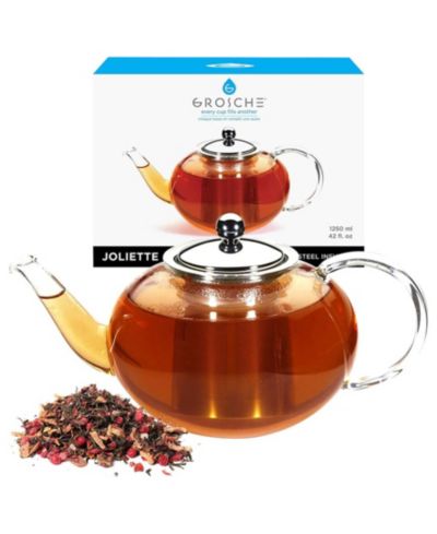 GROSCHE Joliette Hand Blown Glass Teapot with Stainless Steel Infuser, 42 fl oz Capacity