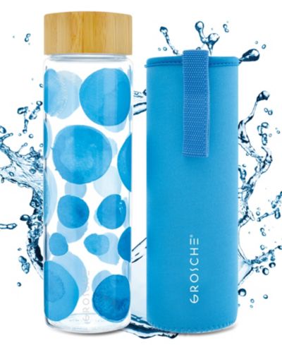 GROSCHE Venice Glass Water Bottle with Bamboo Lid and Protective Sleeve, 22.6 fl oz Capacity