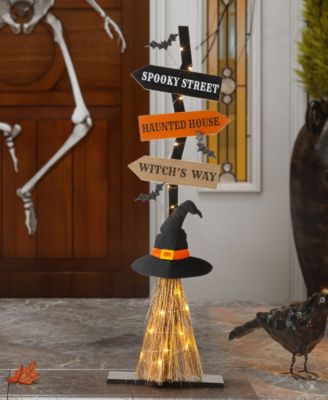Декор для крыльца Glitzhome Lighted Wooden Witch's Broom 42" H