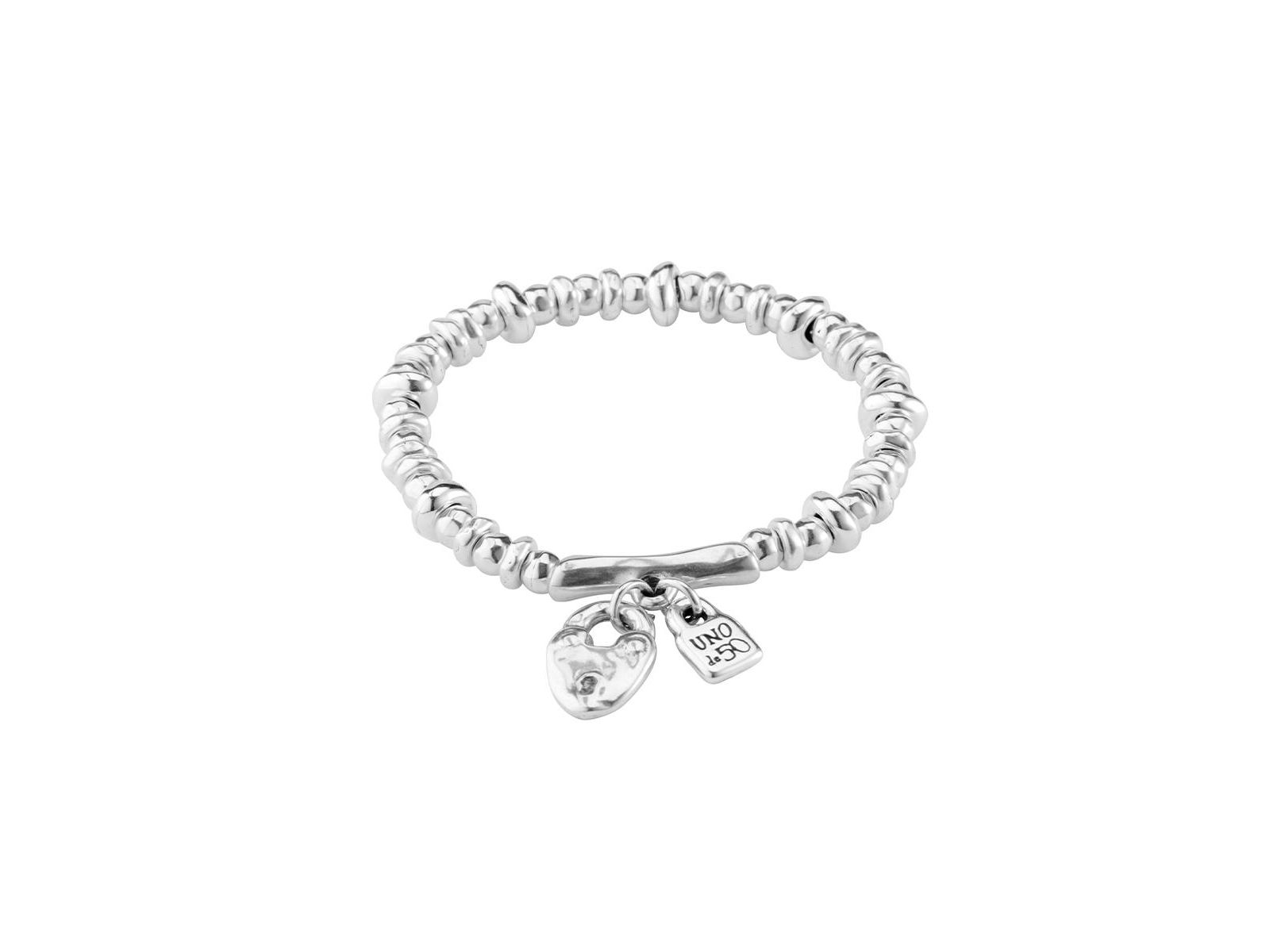 UNOde50 Sterling Silver Heart Padlock Metal Clad Bracelet
