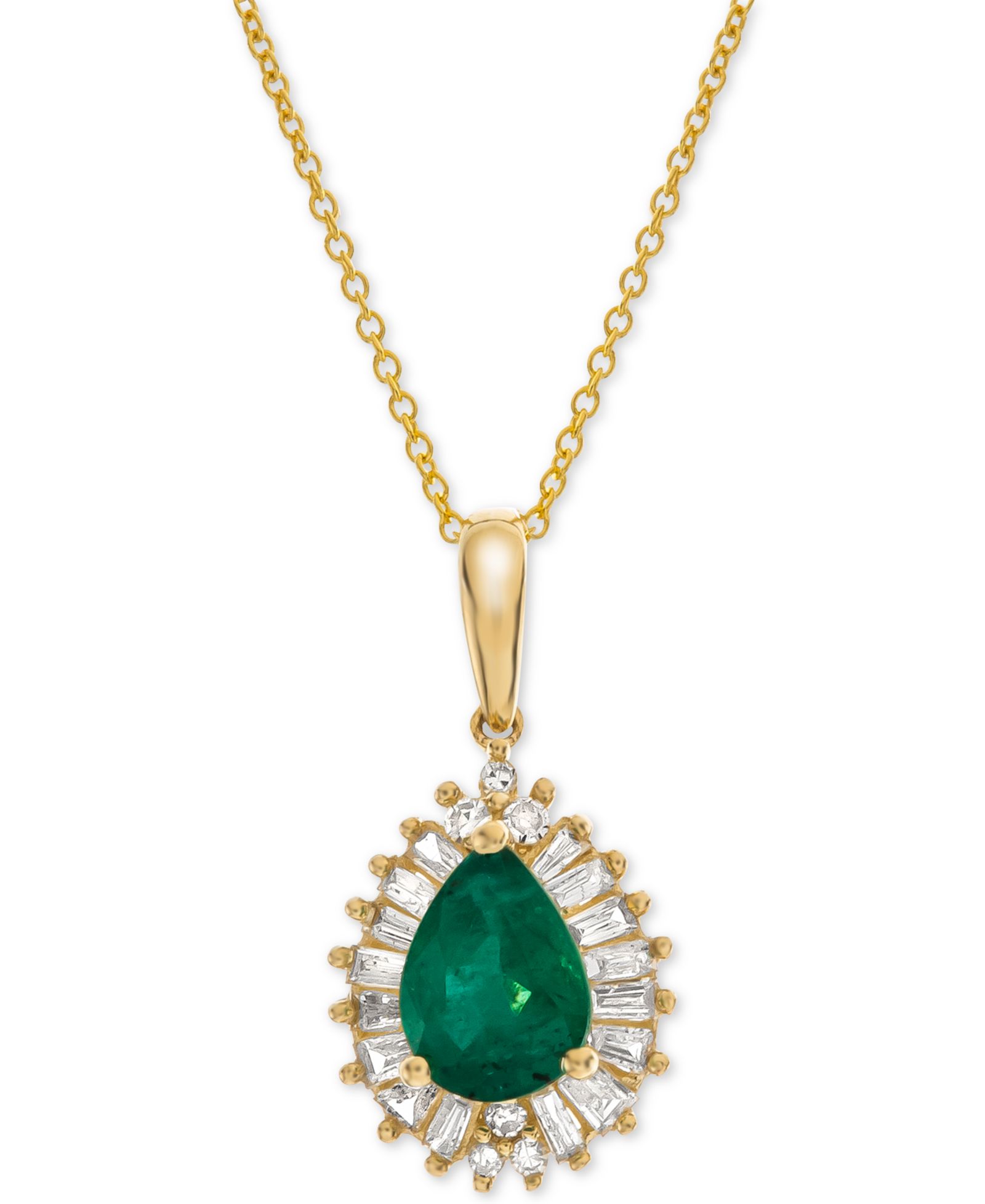Подвеска на шею с изумрудом (3/4 ct. t.w.) и бриллиантом (1/4 ct. t.w.), 16" в золоте 14k